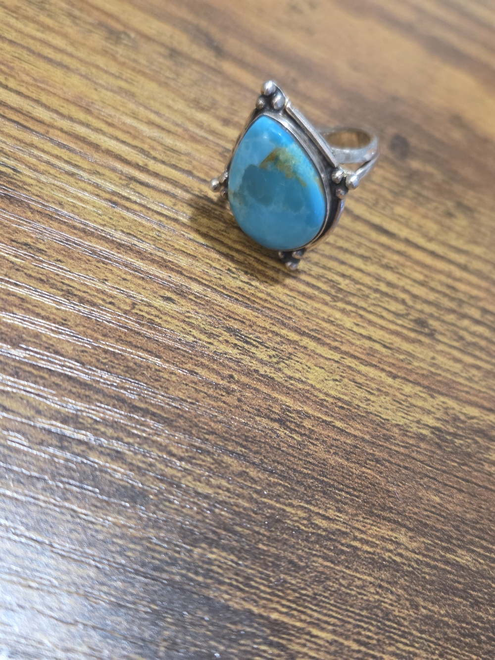 Turquoise Teardrop Sterling-Style Statement Ring - Blue - Picture 3 of 4